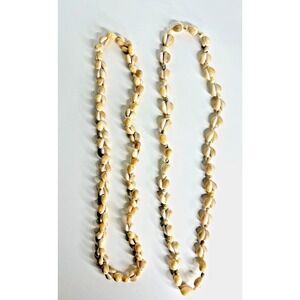 2 Vintage Cowrie & Conch Shell Necklace Tropical Beachy Boho 32" - 34" Beach